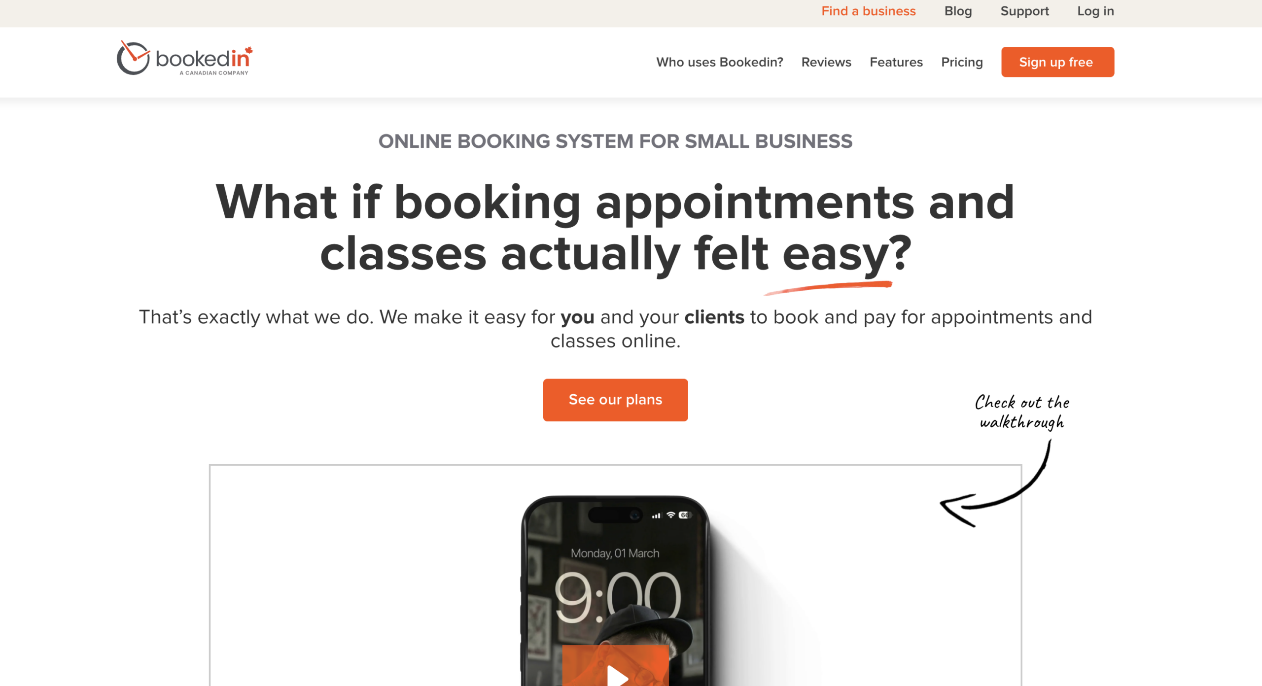 Screenshot of Bookedin homepage